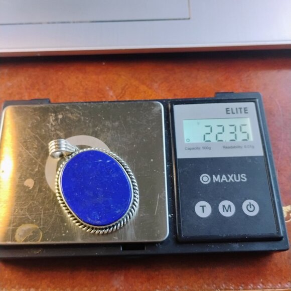 Large Oval Lapis Lazuli Gemstone Pendant Sterling Silver Rope Border - Picture 6 of 7